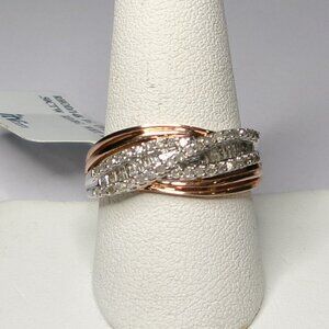 JTV‎ .50ctw Baguette Round Diamond Twist Ring Rhod/14k Rose Gold Sterling Ring 9